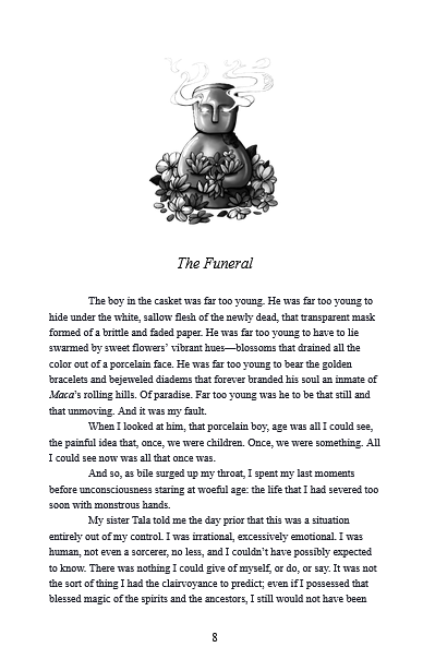 example of an interior book page, including chapter artwork, title, and body text